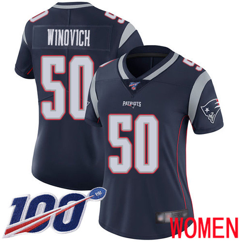 New England Patriots Football #50 100th Limited Navy Blue Women Chase Winovich Home NFL Jersey